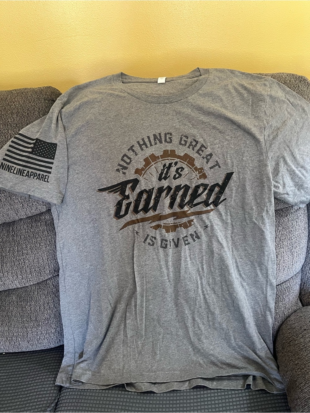 Men's Gray Graphic Tee - "Nothing Great Is Given" Nineline apparel